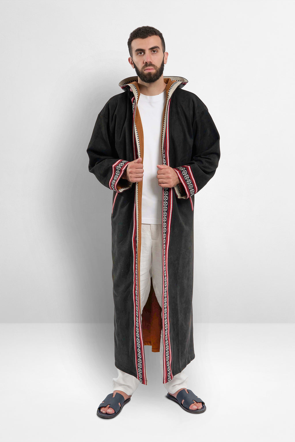 Premium Reversible Farwa Black/Camel Brown