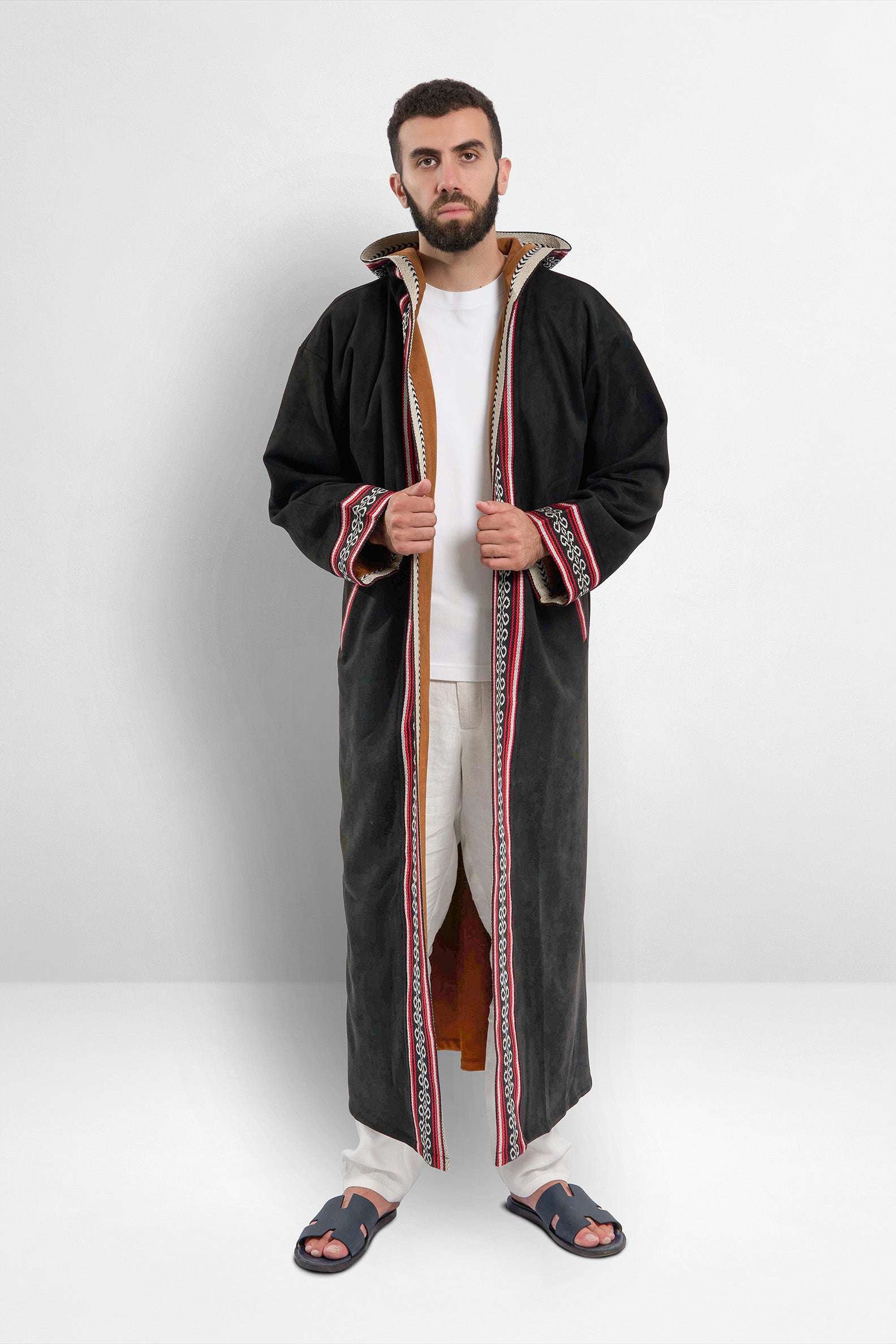 Premium Reversible Farwa Black/Camel Brown