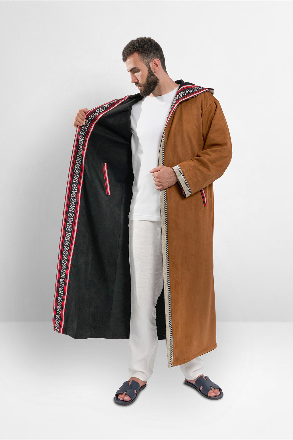 Premium Reversible Farwa Black/Camel Brown