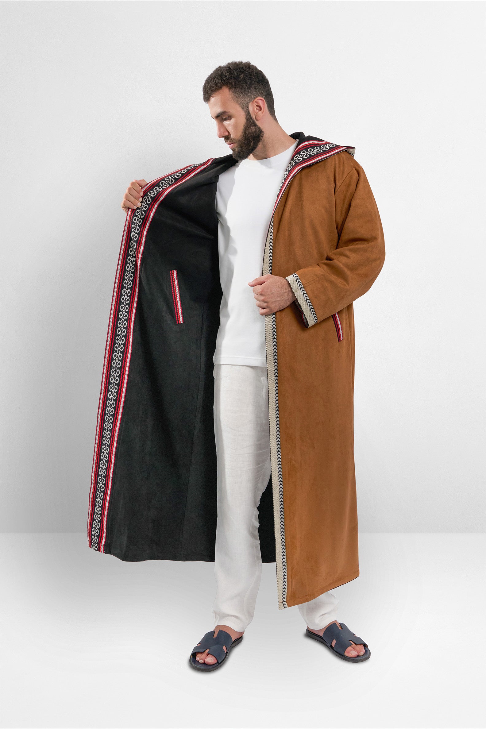 Premium Reversible Farwa Black/Camel Brown